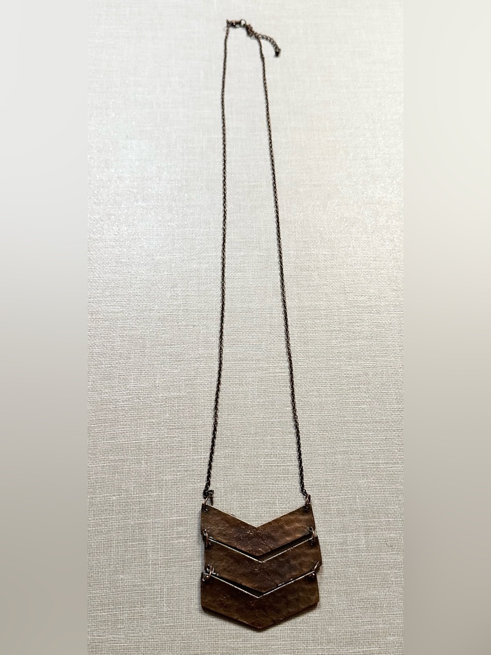 Antiqued Bronze Triple Chevron Geometric Statement Necklace